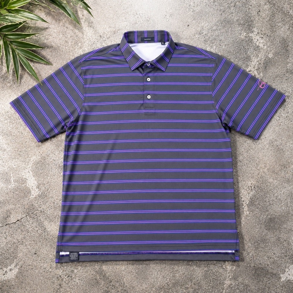 Turtleson Mens XL Performance Golf Polo Shirt Purple Striped Bailey Creek Grey‎
